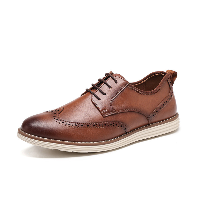 Mens Breathable Slip-On Brogue Leather Shoes