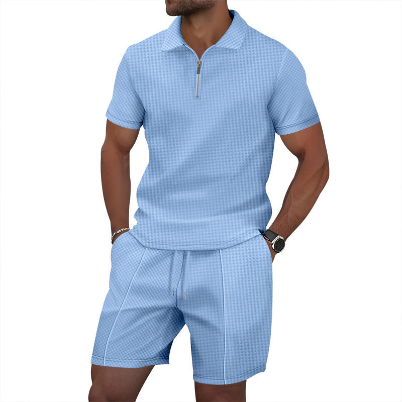 Men's Waffle Knit Short Sleeve T-Shirt and Shorts Set