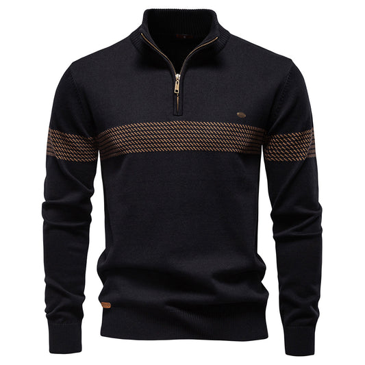 Mens Stand Collar Cotton Sweater Half Zip Top