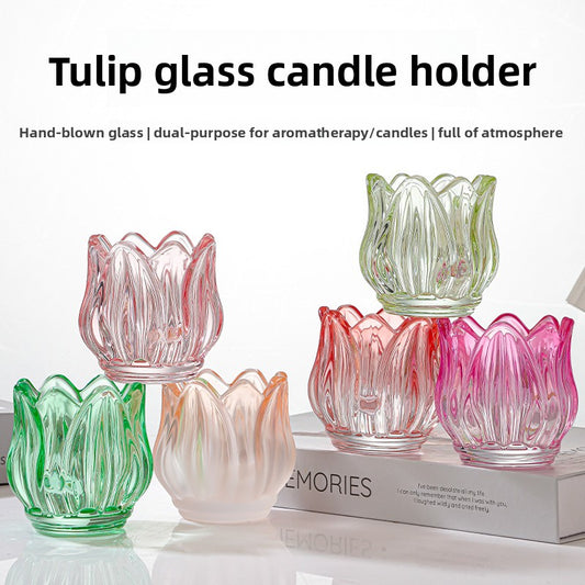 Frosted Glass Tulip Candle Holder