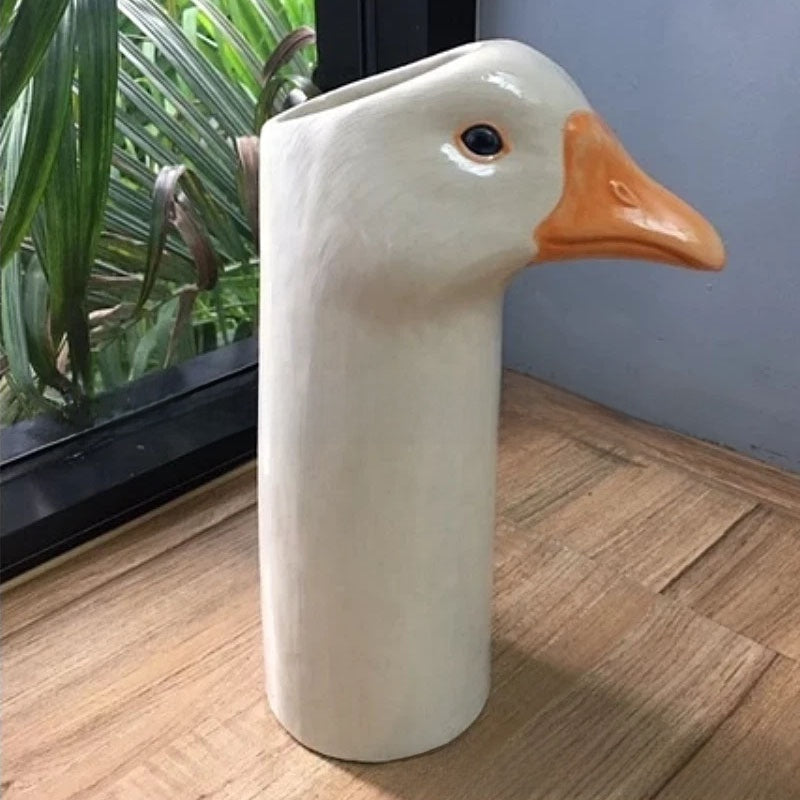 Tall Vase Pot Ceramic Goose Head Figurine