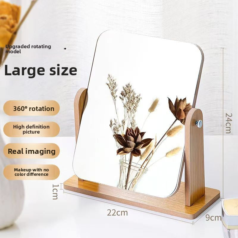 Desktop Rotatable Wooden Makeup Mirror