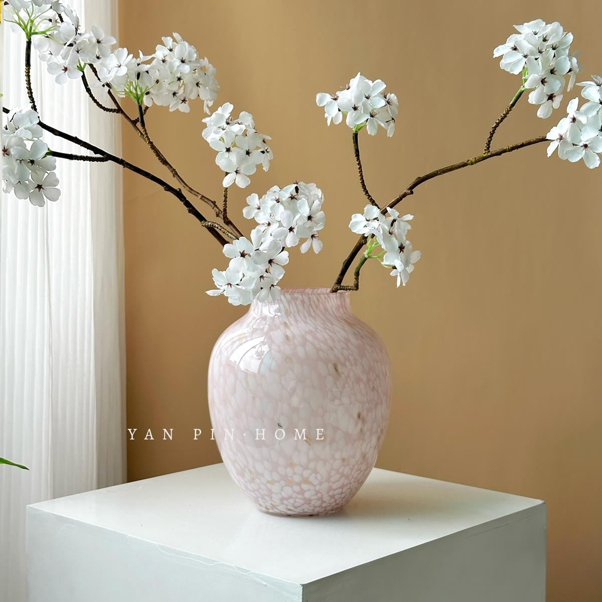 Hand Blown Cloud Pattern Glass Vase