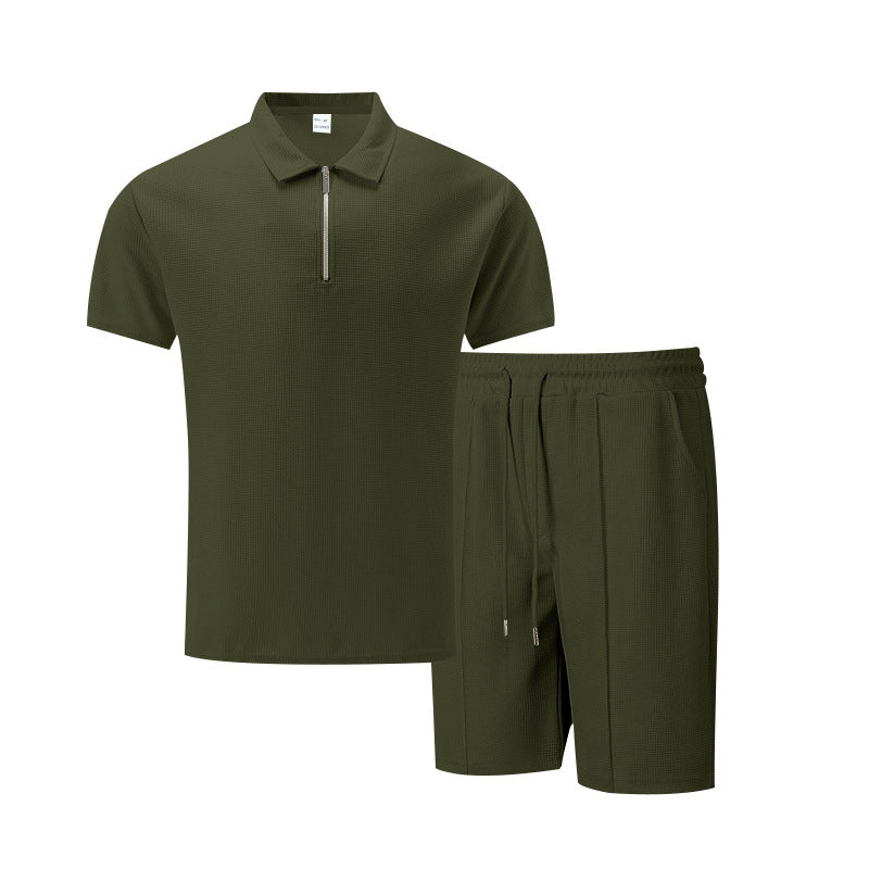 Men's Waffle Knit Short Sleeve T-Shirt and Shorts Set