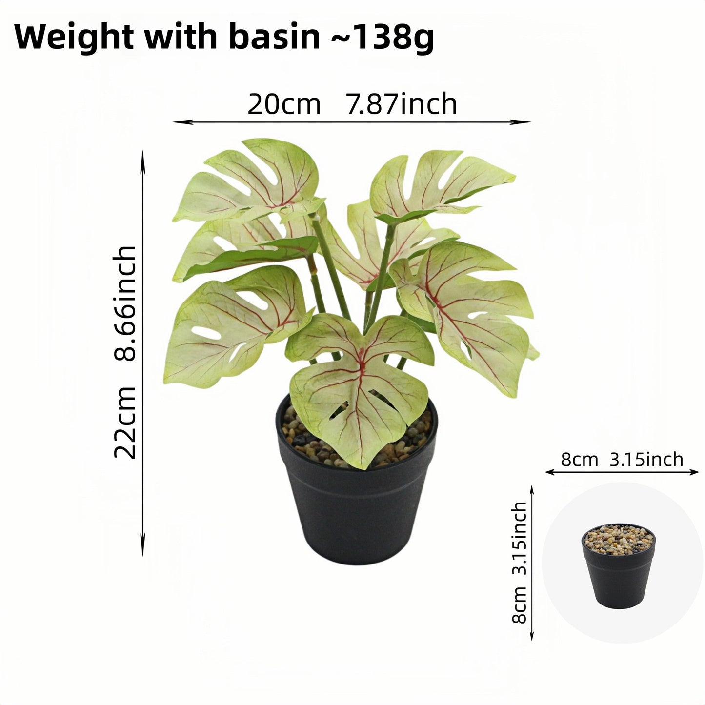 Artificial Monstera Plant Small Green Potted Decor