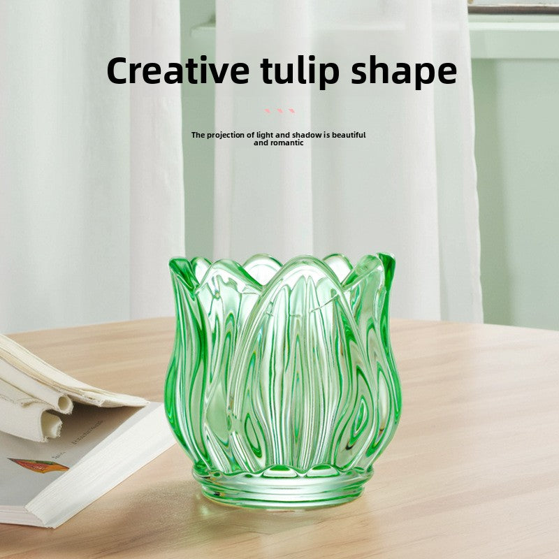 Frosted Glass Tulip Candle Holder