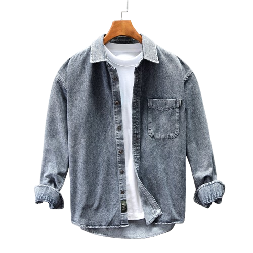 Loose-sleeved denim shirt
