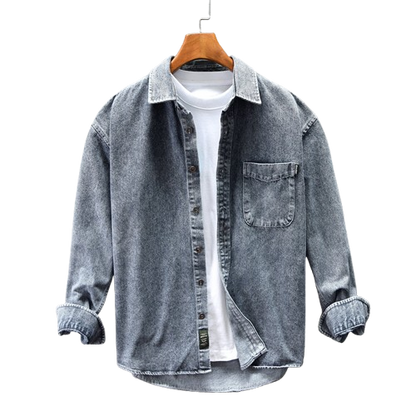 Loose-sleeved denim shirt