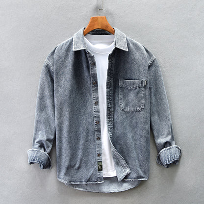 Loose-sleeved denim shirt