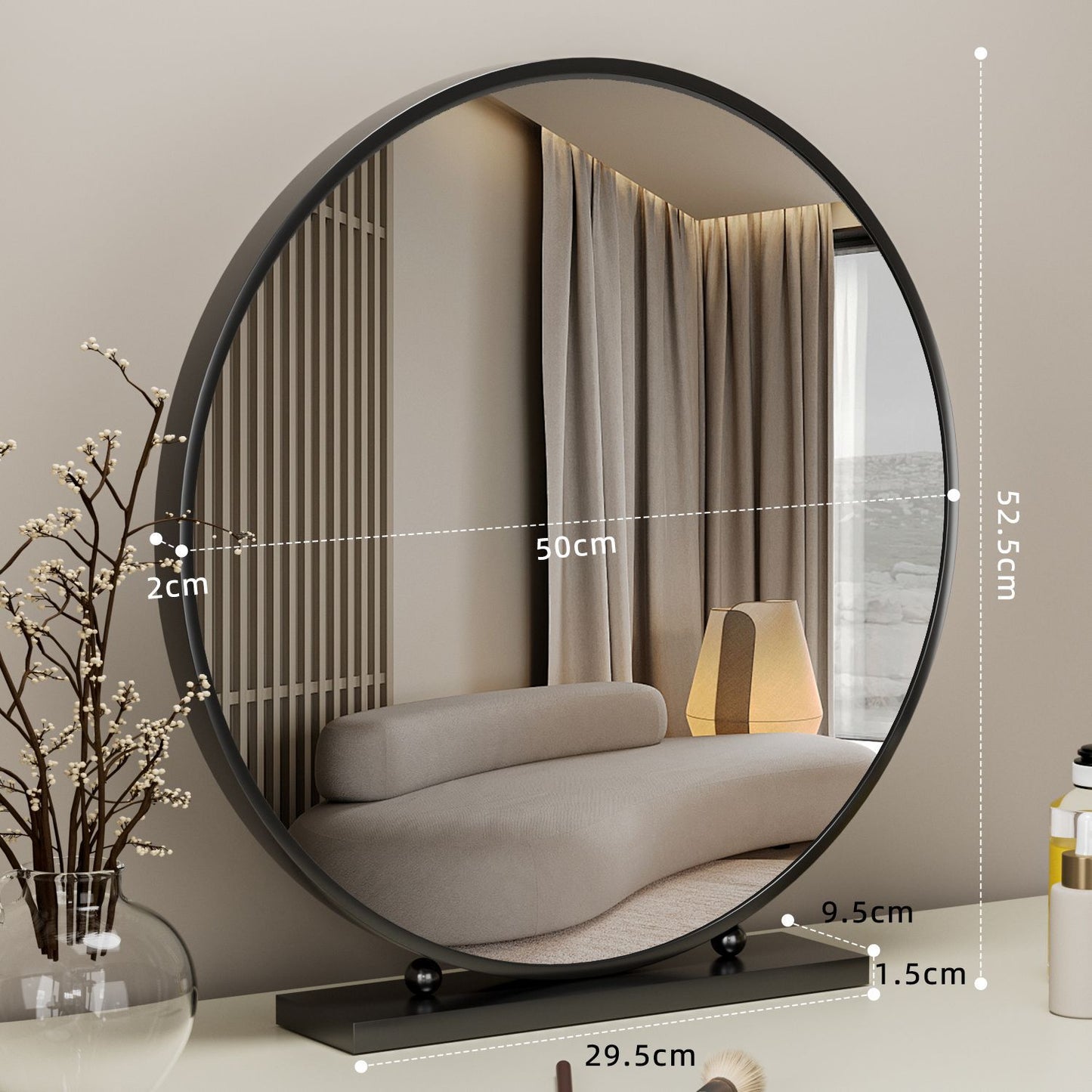 Round Smart Vanity Mirror with Dimmable Lighting