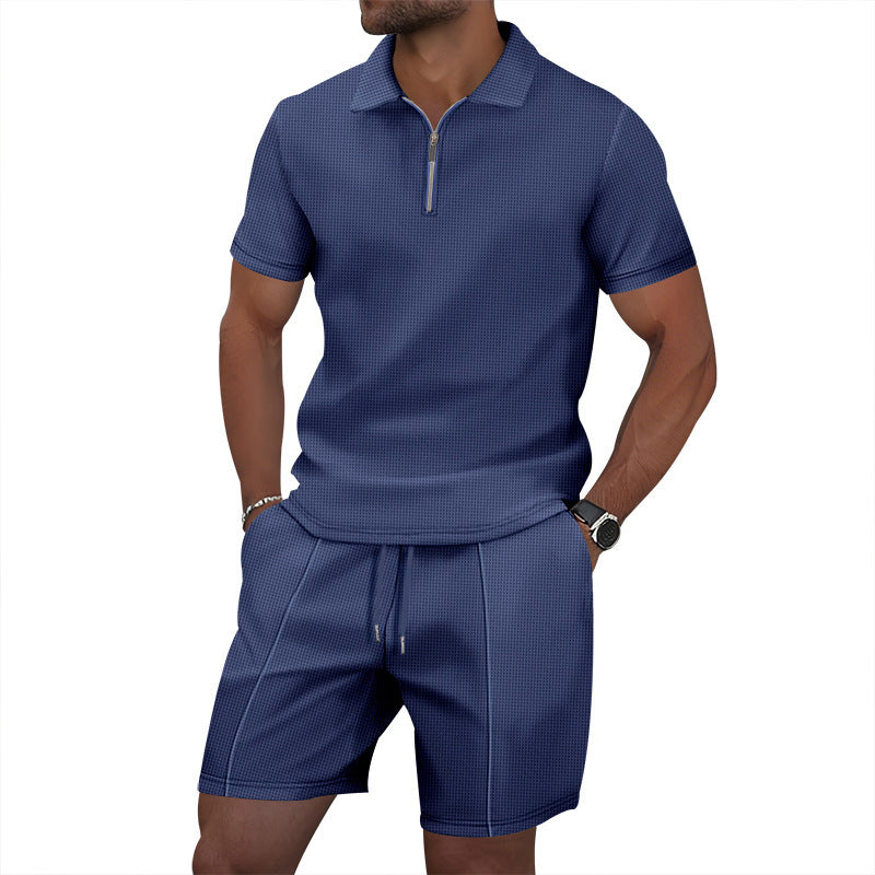 Men's Waffle Knit Short Sleeve T-Shirt and Shorts Set