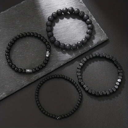 Punk Style Men's Natural Stone Bracelet Set