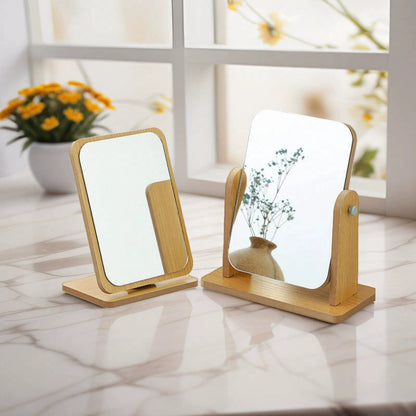 Desktop Rotatable Wooden Makeup Mirror
