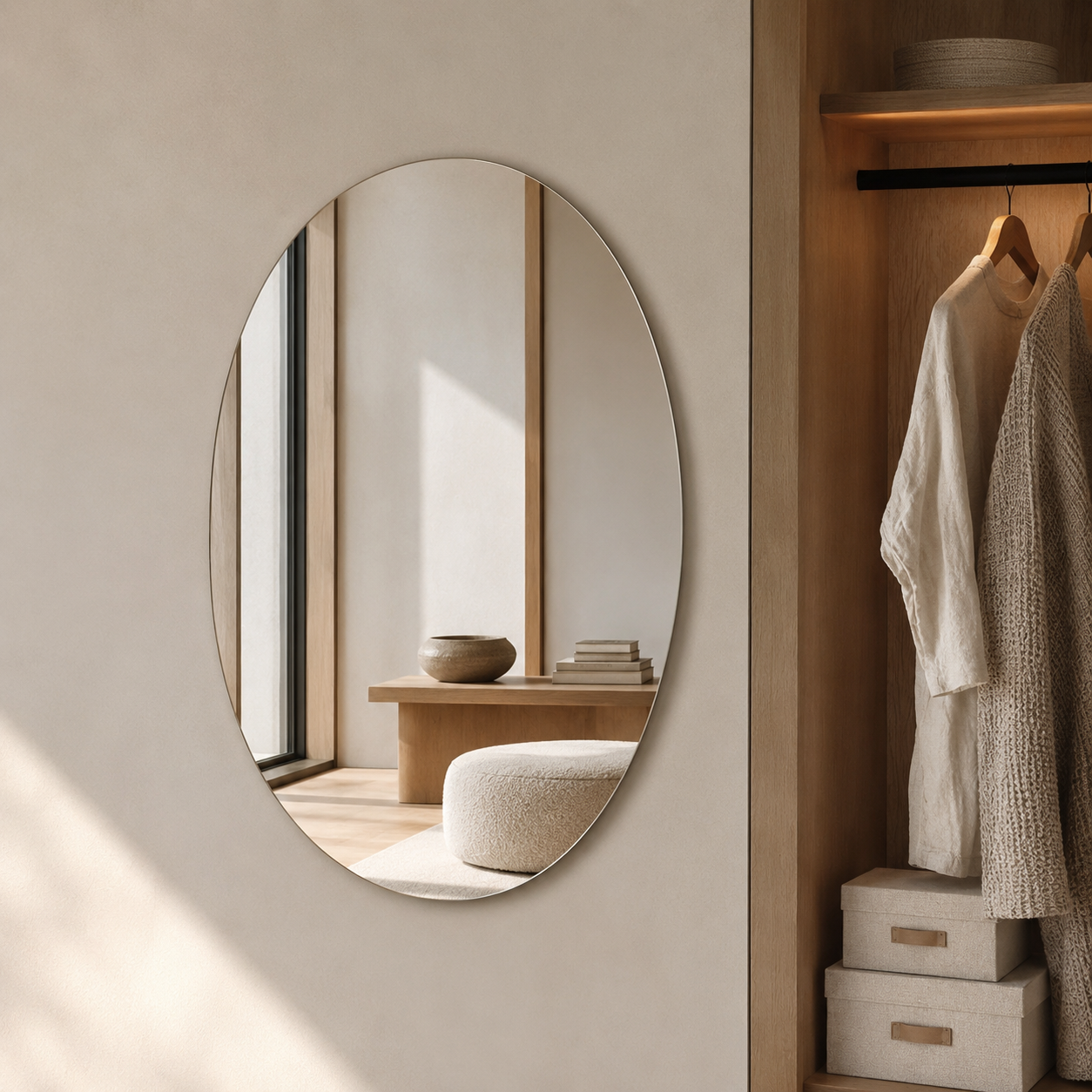 Mirror Wall Sticker, Self-Adhesive Oval