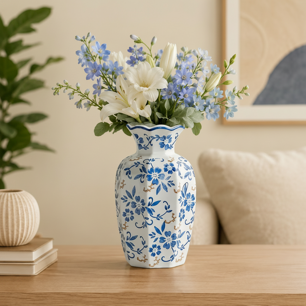Blue, gold and white vase