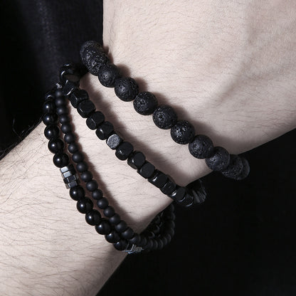 Punk Style Men's Natural Stone Bracelet Set
