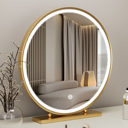 Round Smart Vanity Mirror with Dimmable Lighting