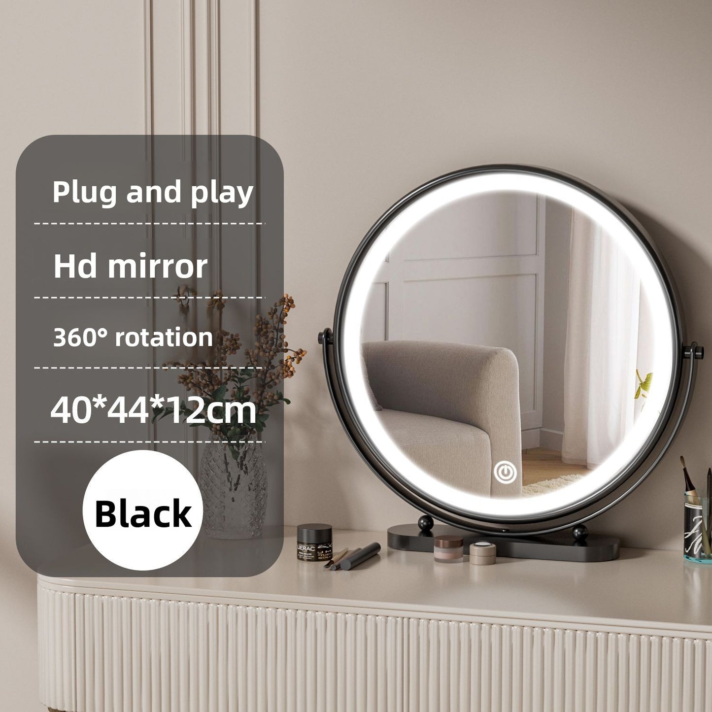 Round Smart Vanity Mirror with Dimmable Lighting