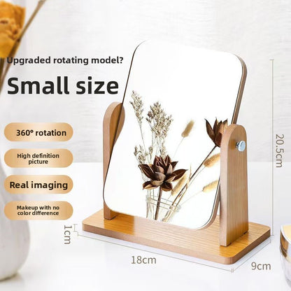 Desktop Rotatable Wooden Makeup Mirror