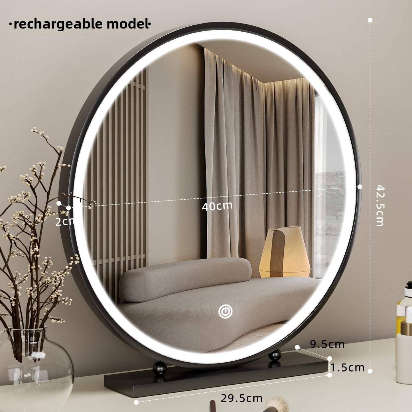 Round Smart Vanity Mirror with Dimmable Lighting