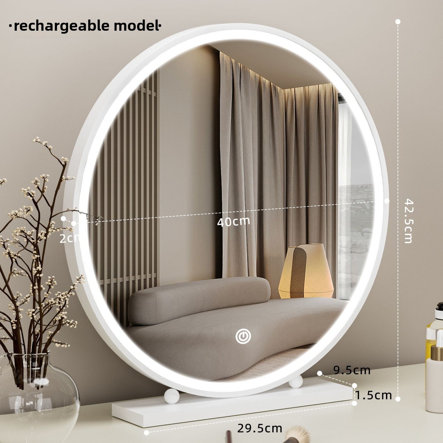 Round Smart Vanity Mirror with Dimmable Lighting