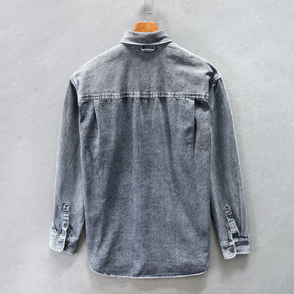 Loose-sleeved denim shirt