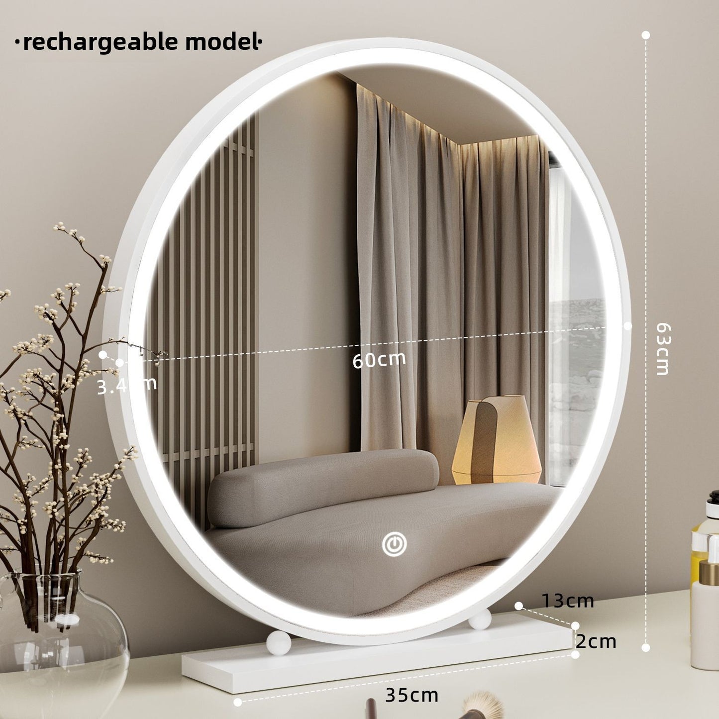 Round Smart Vanity Mirror with Dimmable Lighting