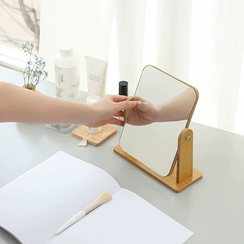 Desktop Rotatable Wooden Makeup Mirror