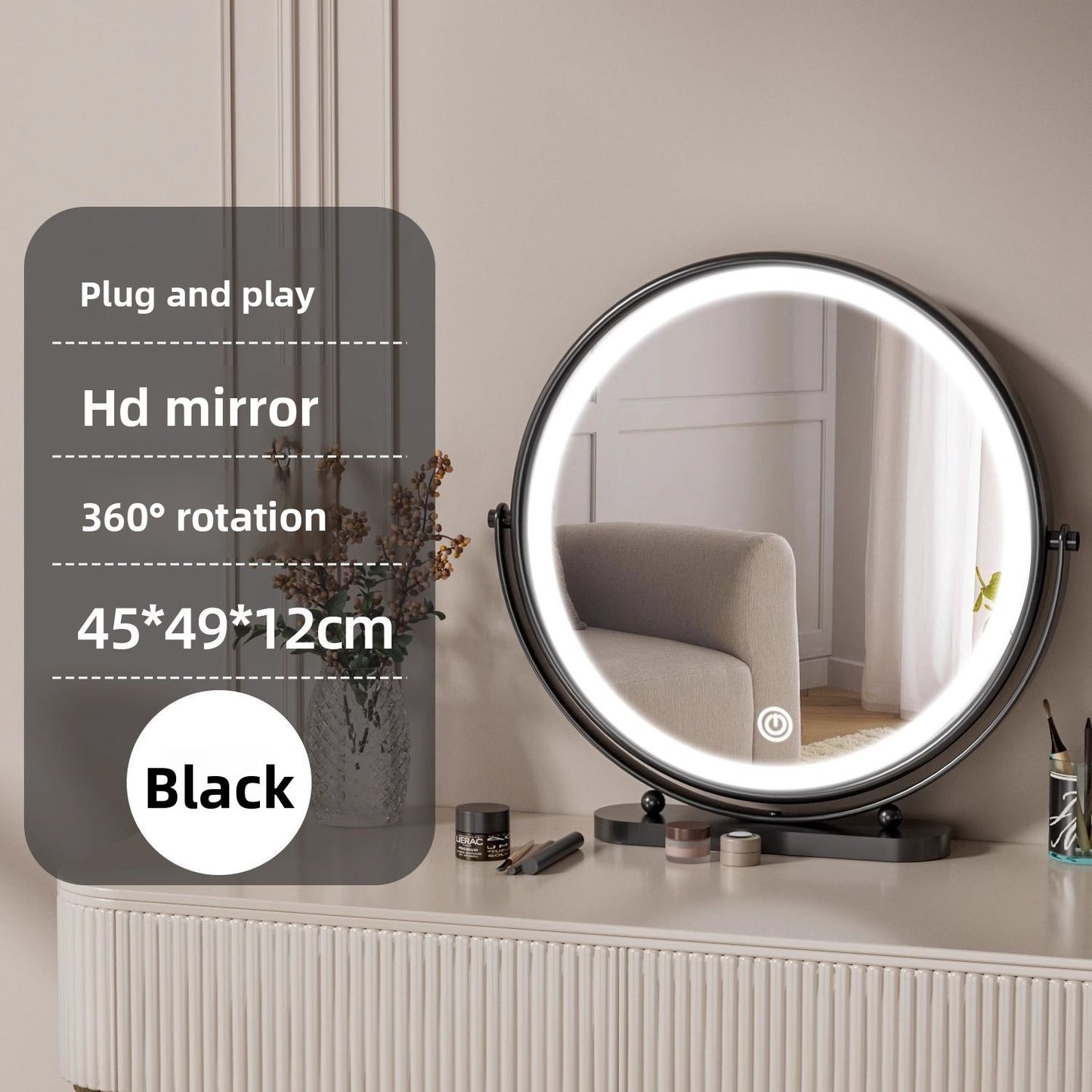Round Smart Vanity Mirror with Dimmable Lighting