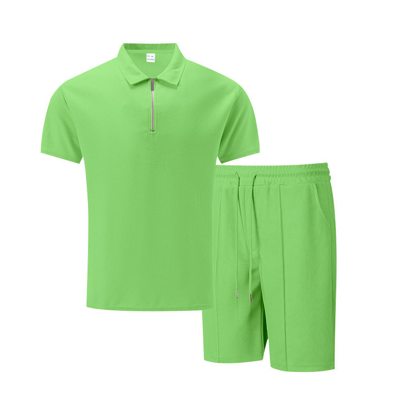 Men's Waffle Knit Short Sleeve T-Shirt and Shorts Set